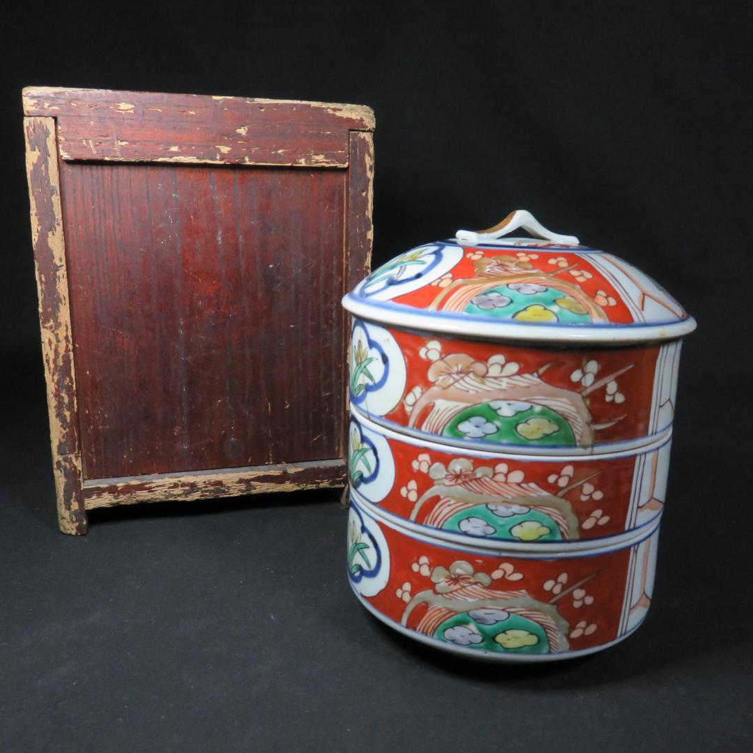 段重 色絵付 赤絵 木箱 訳アリ 一段直し 江戸 おせち 祝席