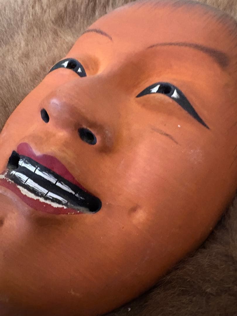 能面 木製 笑顔　ビンテージ　日本　骨董　木製