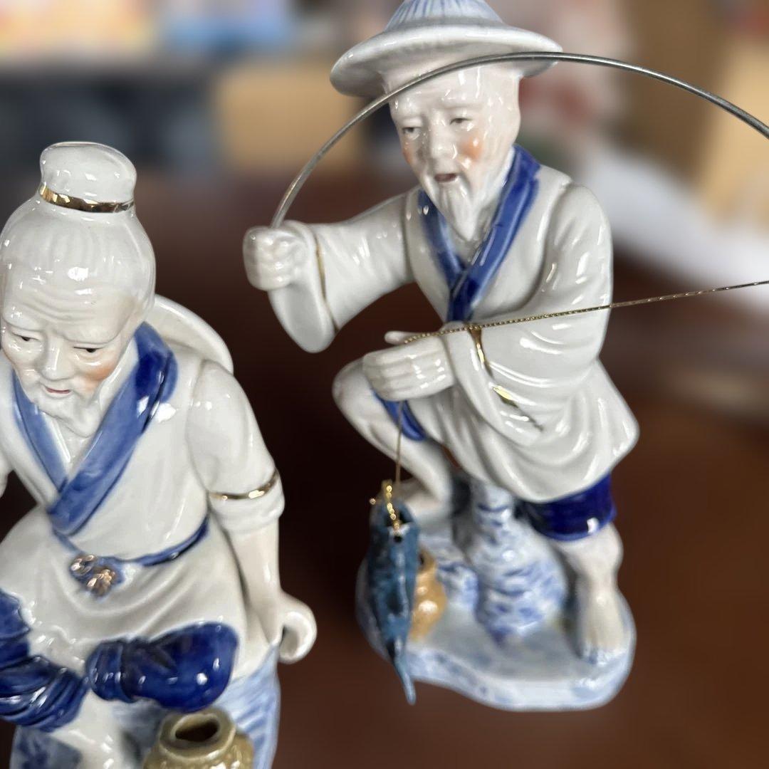 陶器の釣り人像 3体セット