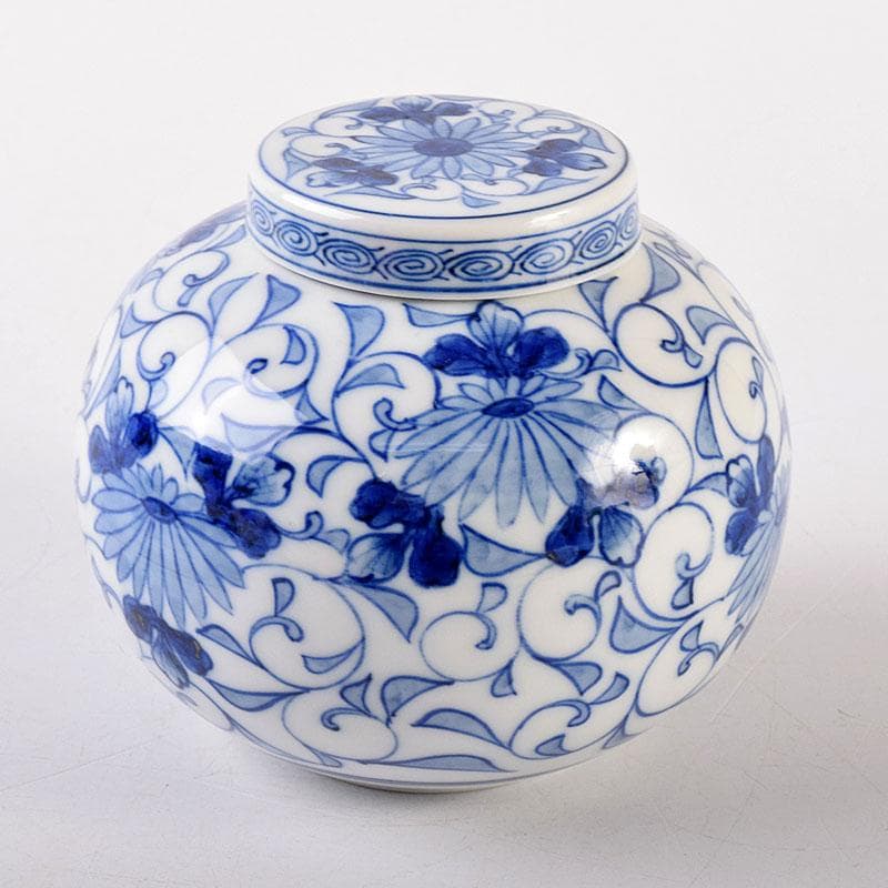 茶道具　古陶園　竹鳳窯　伊藤伊平作　染付菊唐草文　茶壺　共布共箱　V　8013