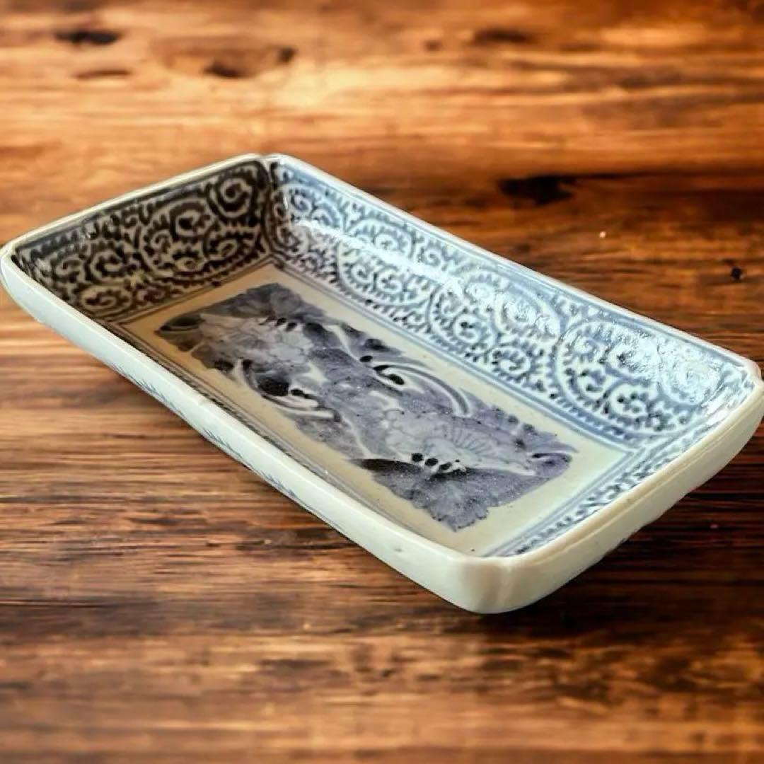 江戸時代／富貴長春／骨董品 アンティーク たこ唐草 古伊万里 長皿 レトロ