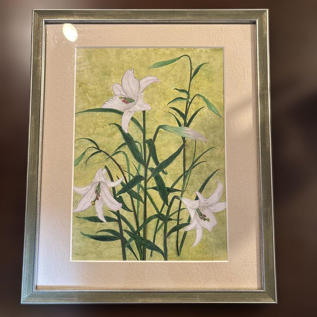 ユリの花 水彩画 シルバーフレーム