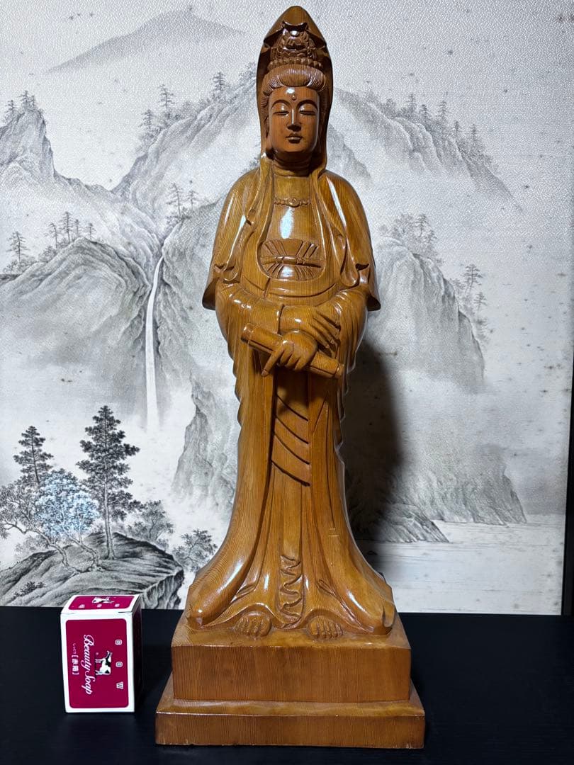 大型 観音菩薩 木彫　仏像 彫刻　開運　風水　置物　縁起物　インテリア