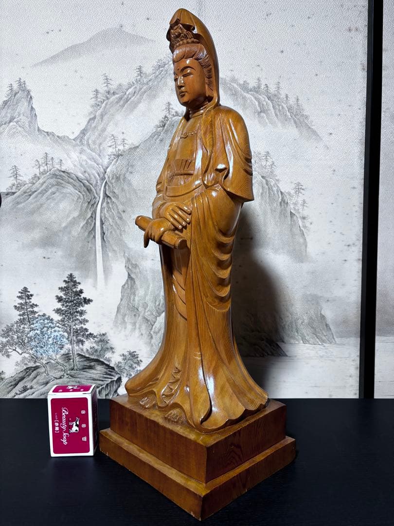 大型 観音菩薩 木彫　仏像 彫刻　開運　風水　置物　縁起物　インテリア
