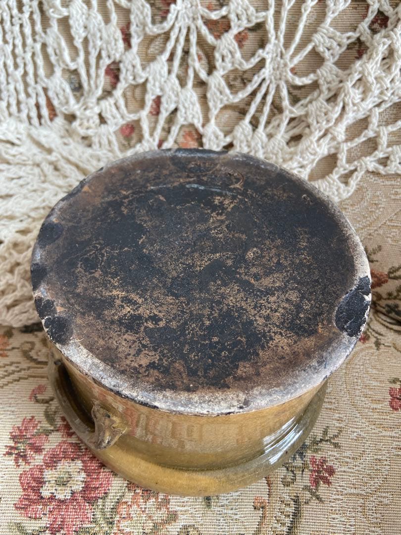 最終値下げ！ヒビありフランスアンティーク釉薬テリーヌポット☆金継ぎ南仏グラタン皿