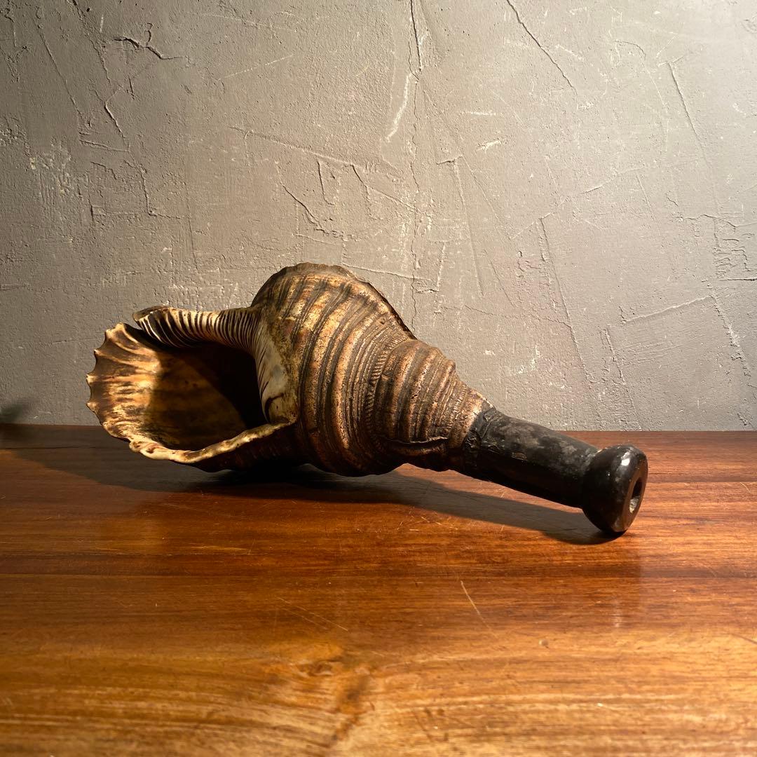 時代物 法螺貝笛 骨董品 明治 アンティーク 35cm 783g 山伏 仏教美術