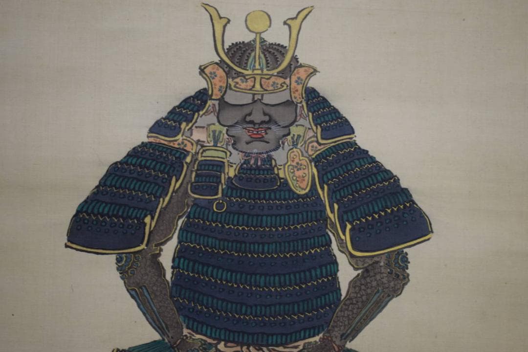 真作/岸駒の長男/佐伯岸岱/甲冑図/具足図/布袋屋掛軸HH-281