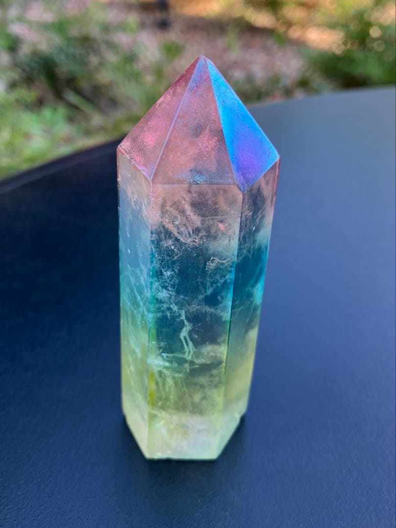 レインボー　オーラクォーツ　水晶 ポリッシュ　ポイント　Ａ