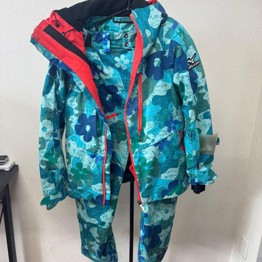 G1701 Mizuno スキーウェア 花柄 青系　上下セット