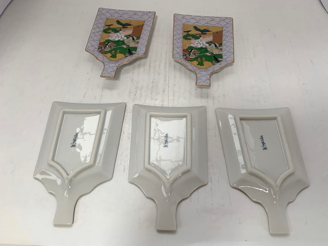 栗野芳葉 源氏物語 絵卷羽子板 小皿五客 共箱 送料込み