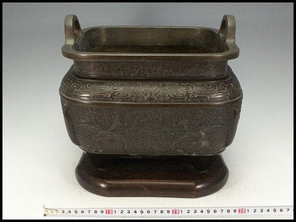 古銅 饕餮紋 双耳 四方 瓶掛(K-LC697)