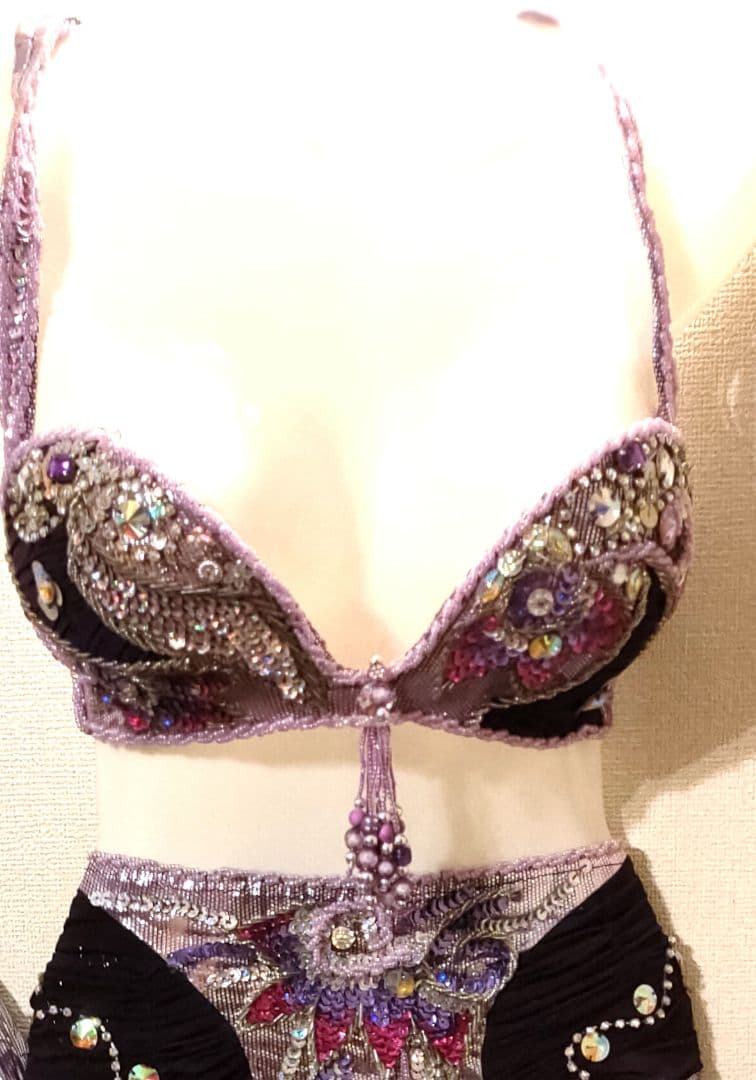 【新品】エジプト製紫色ビーズ装飾ベリーダンスセットアップ