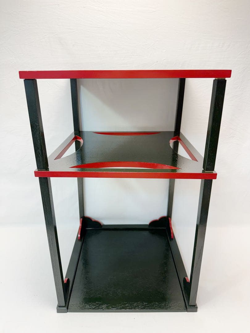 ほぼ未使用 茶道具 碌々斎好写 糸巻棚 二重棚 青漆爪紅 組み立て式 元箱