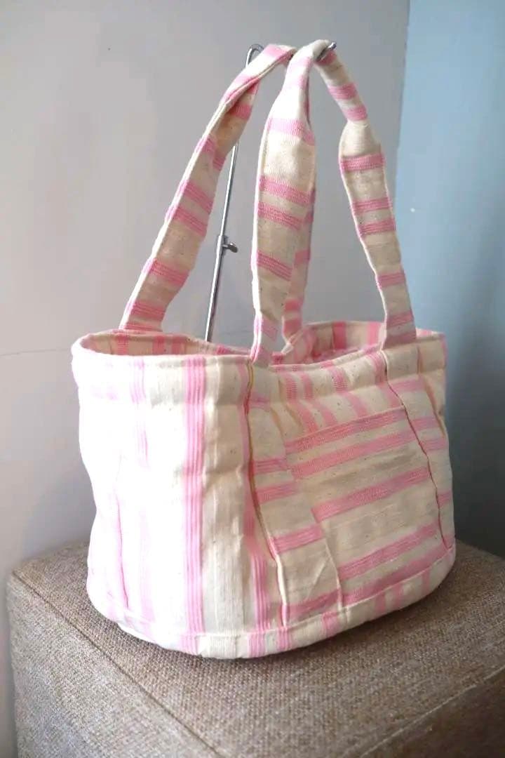 LouLou29　ルルドヌフ　ナチュラルボーダートートBAG ピンク　M