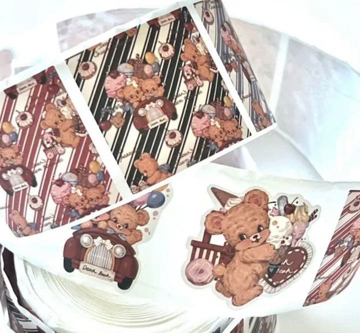 【R6】海外ロールシール　封口シール　くま　ドライブ　マステ　アンティーク