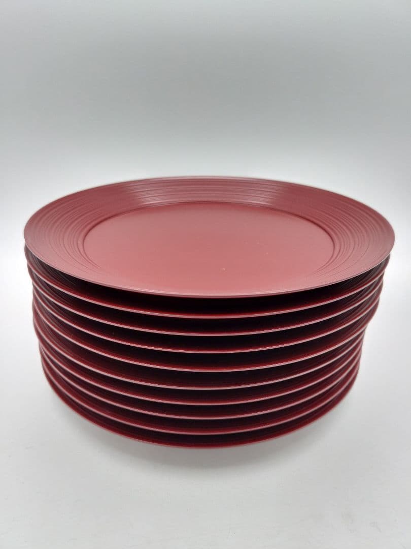 c905 銘々皿 臨済寺型 朱色　10枚セット　木箱 茶道具 古物