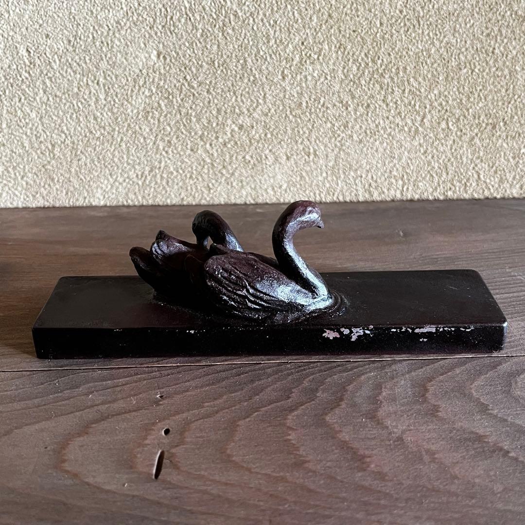 会田富康　會田富康　鳥　白鳥　金工　共箱あり　黒　親子　夫婦　23.4.21