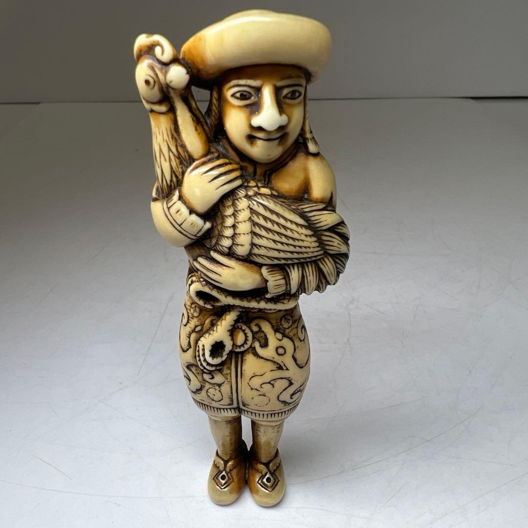 時代　極上　ラッタン人大振根付　48g高さ約10㎝　東Y8-0203☆2F