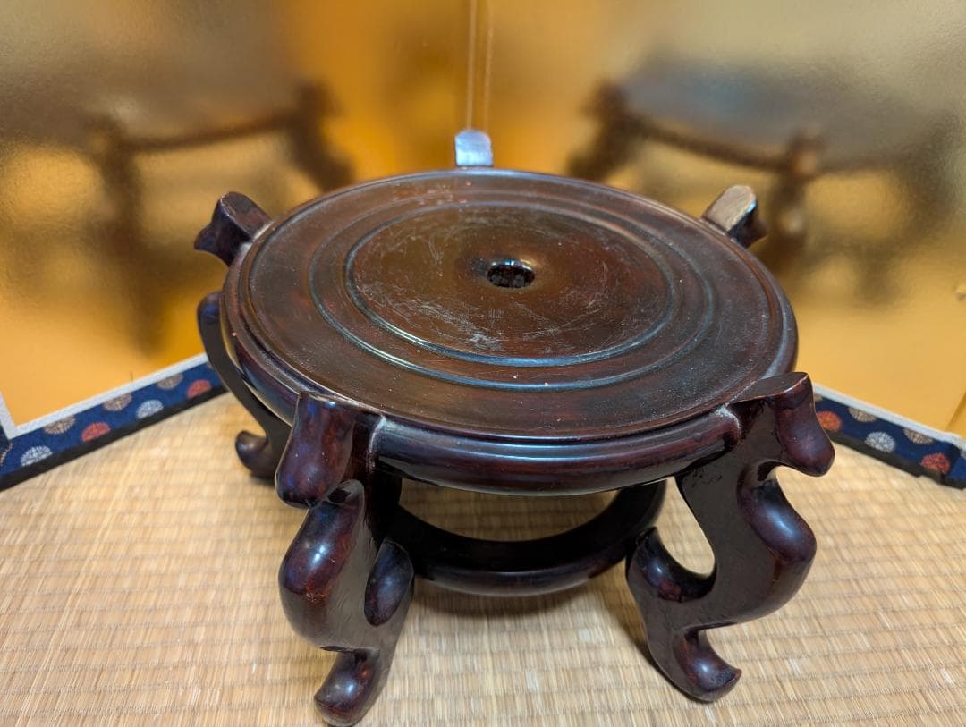 古美術　彫刻　石彫　大理石風　観音様　立像　木台付