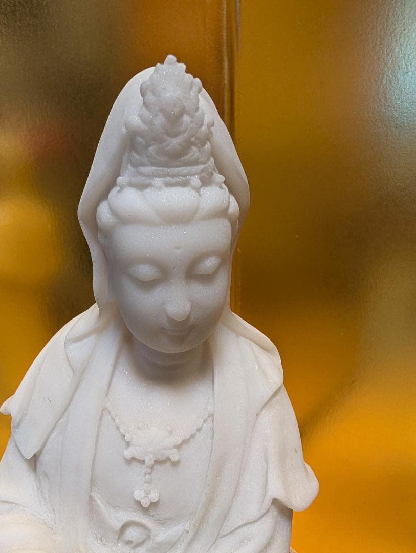 古美術　彫刻　石彫　大理石風　観音様　立像　木台付