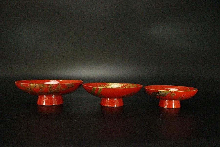 極上 吉祥 寿老人物紋 蒔絵 三碗 盃 旧家蔵出