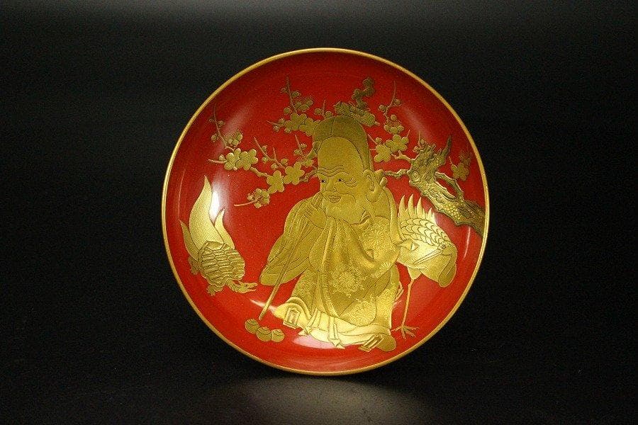 極上 吉祥 寿老人物紋 蒔絵 三碗 盃 旧家蔵出