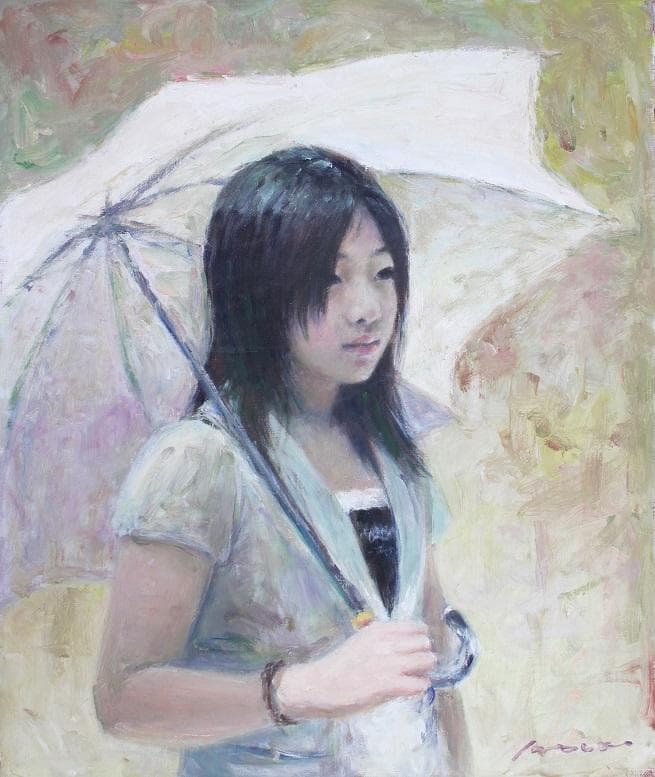 井上司「日傘の少女」油彩画 F8