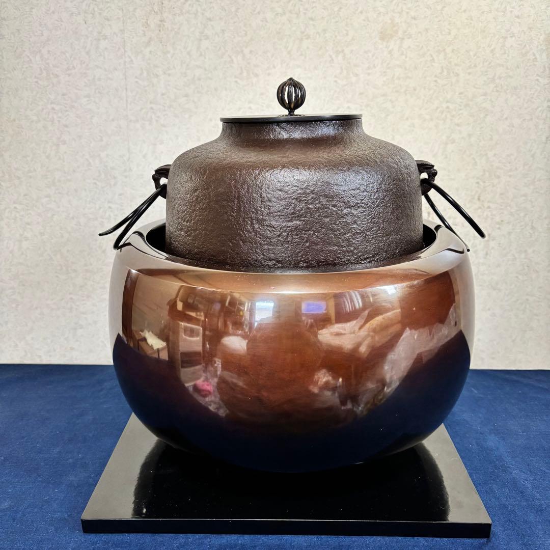 人間国宝 風炉 茶釜 電熱器 唐銅面取風炉 阿弥陀 野々田電熱器 敷板 茶道具