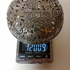 諏訪蘇山 青磁 袴腰香炉 二重共箱 四季草花銀火屋 約120g 帝室技芸員