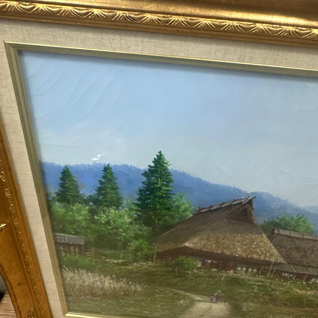 仲田嵩 「京都美山の民家」 真作保証油彩 額装 風景画絵画