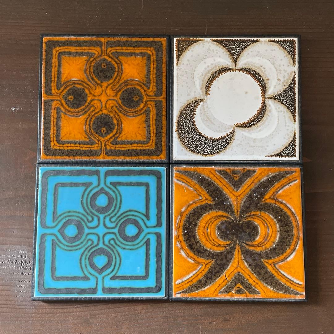 ドイツ ヴィンテージ アンティークタイルセット 4枚組