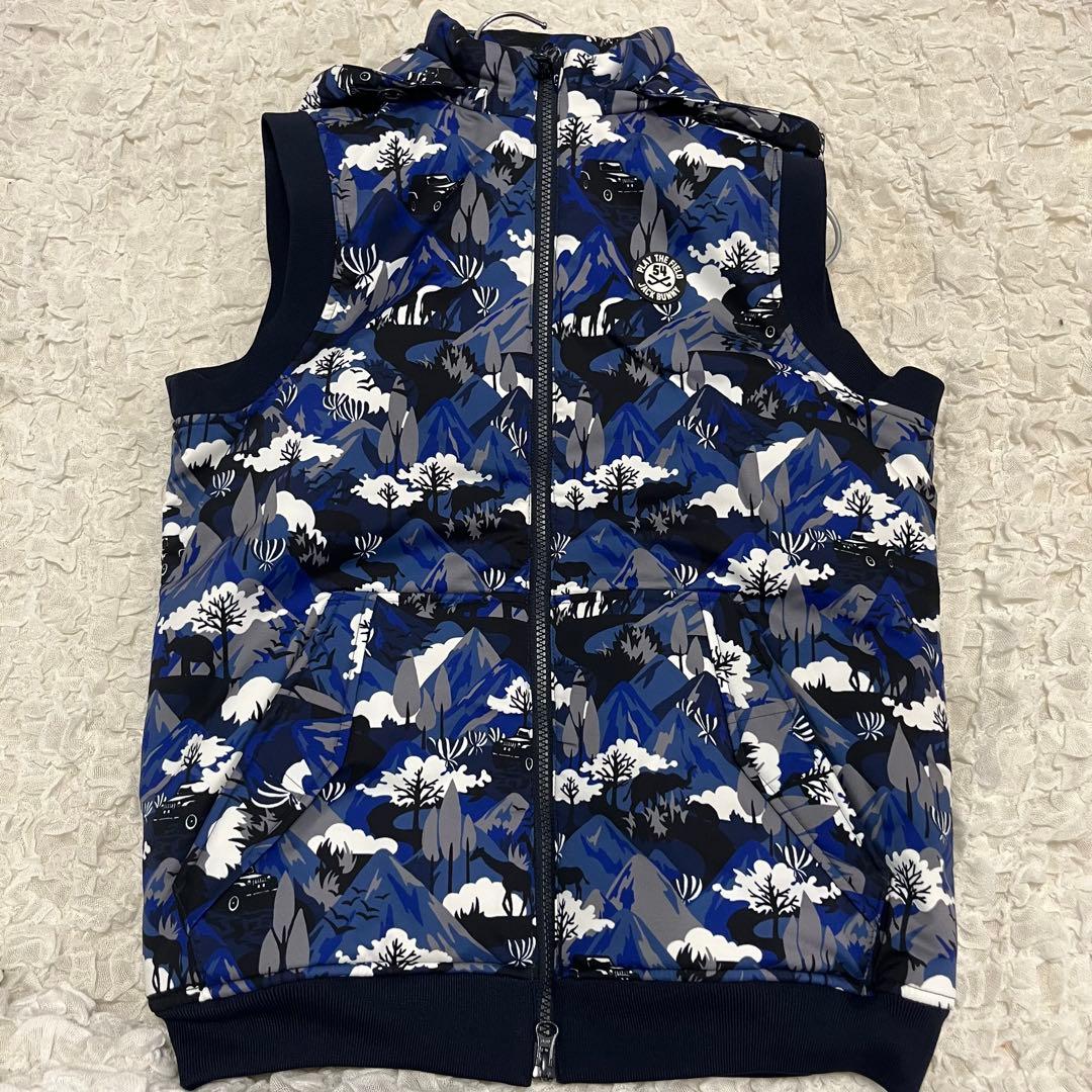 美品【ジャックバニー】2way 中綿入り フード ベスト 防寒 カモフラ ML