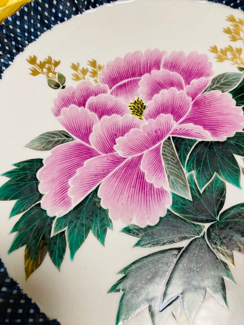 今だけセール！値下げ！九谷焼 色絵 牡丹図 節皿 武腰泰山 共箱入