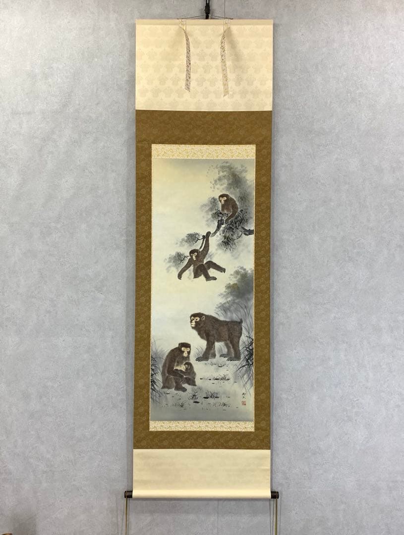 掛軸 渡辺國夫 五猿 共箱 干支 申 C-6