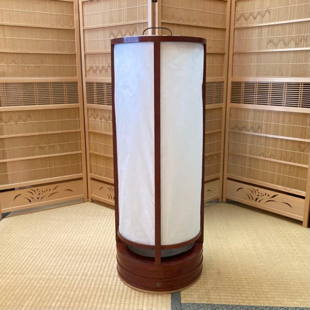 古い置行灯 行燈 ランプ スタンド 照明 木製 漆塗 朱色 大型 和風 レトロ
