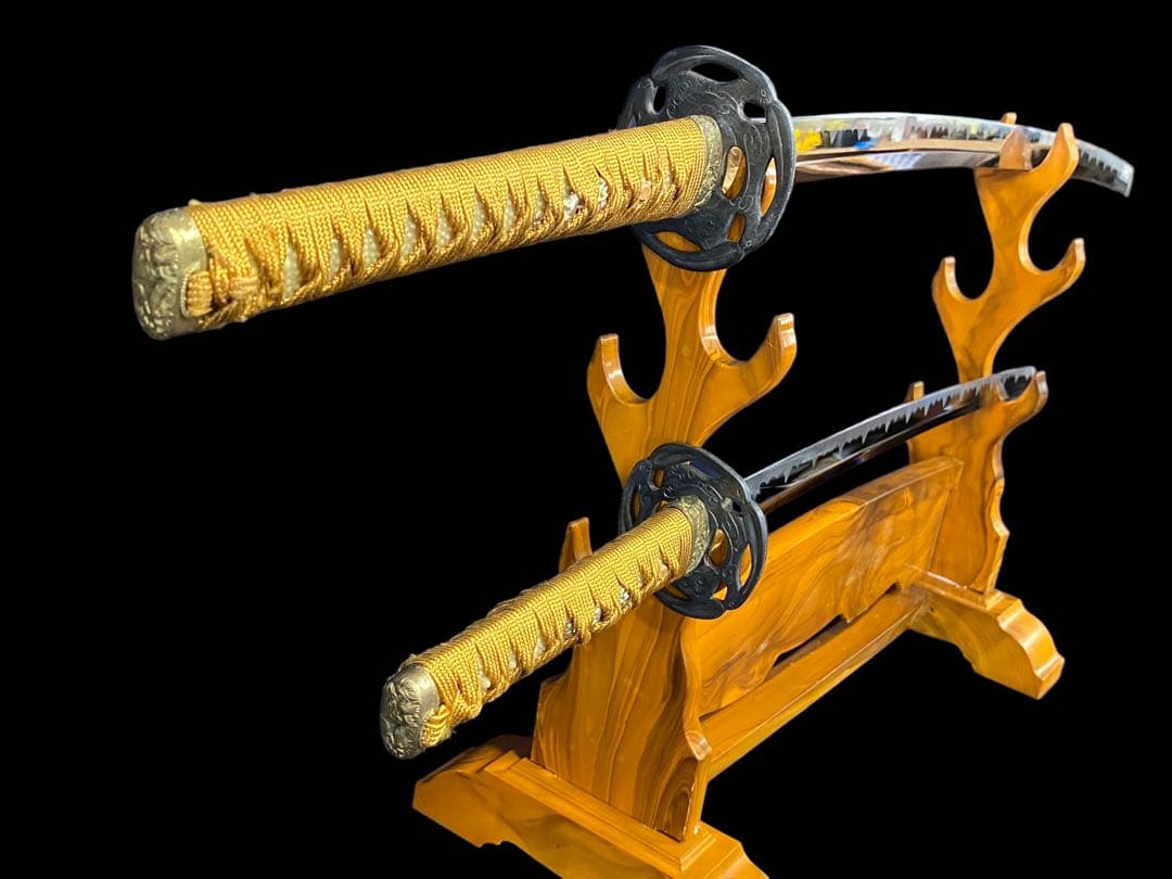 G 模造刀　模擬刀　武具　2本　透かし鍔　刀掛け付き　5本掛け　分解式