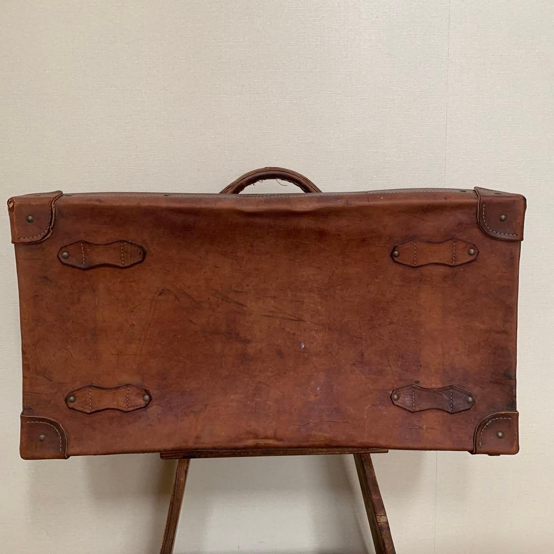 アンティークレザー本革トランク重厚収納ケースヴィンテージオブジェ昭和レトロ