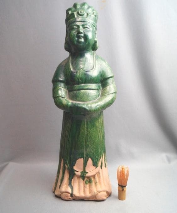 旧家蔵出し　中国　漢時代　緑釉　婦人俑