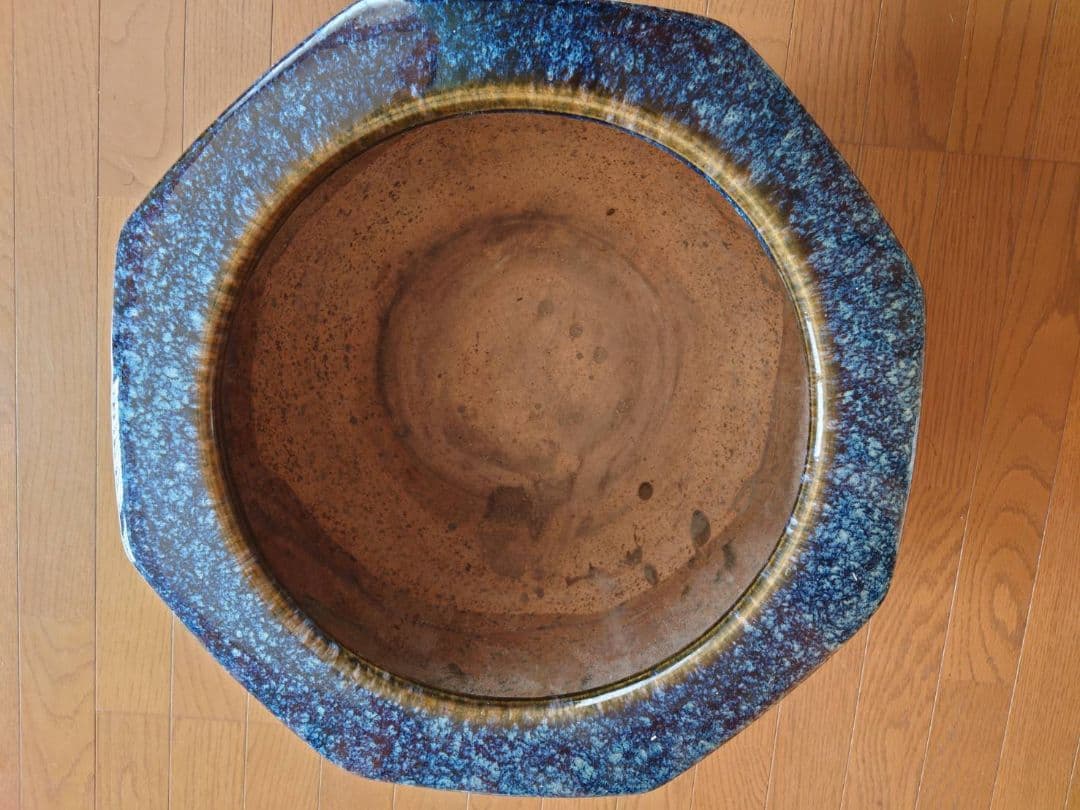 青色 八角形 火鉢