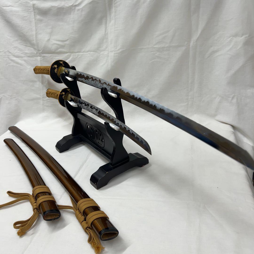 【模造刀】二本差し 太刀 脇差 昇龍 梵字 彫り込み