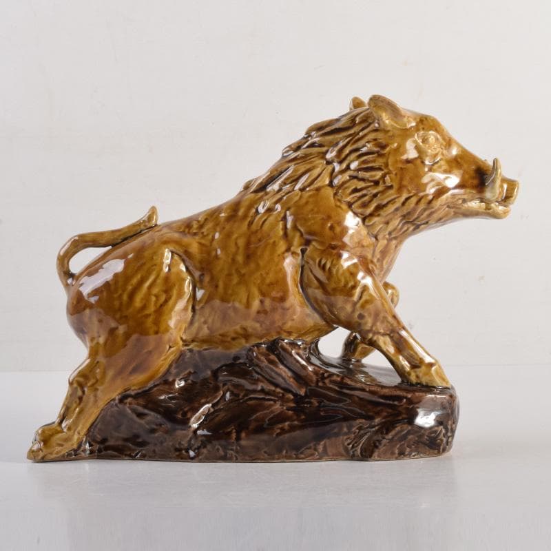 九谷焼　人間国宝　三代徳田八十吉作　猪　干支置物　C　8299