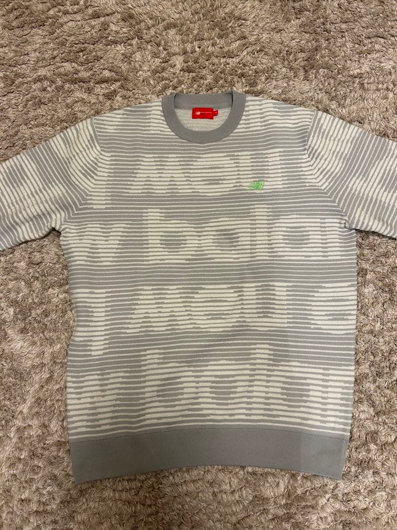 new balance ゴルフ セーター グレー ストライプ