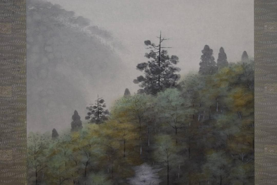 不詳/作者不詳/残月春景山水図/桐共箱二重箱付/布袋屋掛軸HE-593