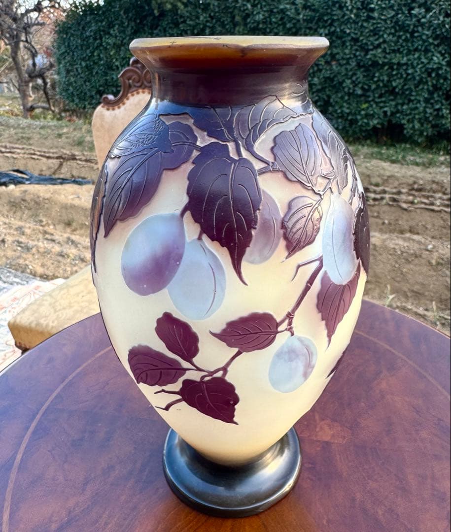 エミール・ガレ Emile Galle プラム文花瓶 底割れあり 破格