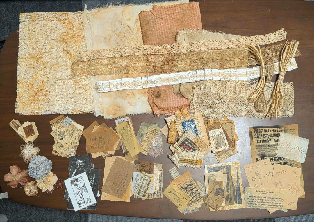 ジャンクジャーナル素材　140点　サビ染め　コーヒー染め　アンティーク Z39