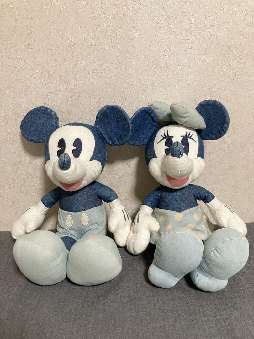 ヴィンテージ　非売品　ミッキー ミニー ぬいぐるみ デニム風 約40cm