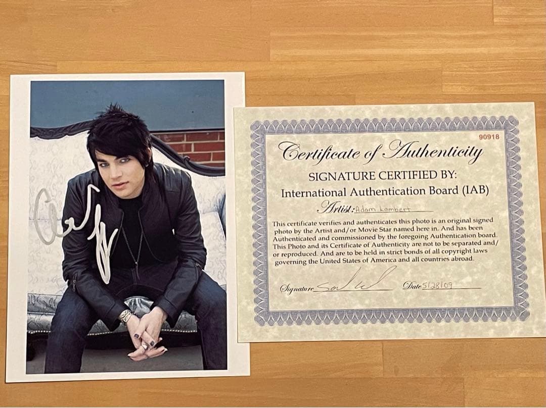 大判 アダム ランバート Queen 直筆サイン入り写真+Certificate