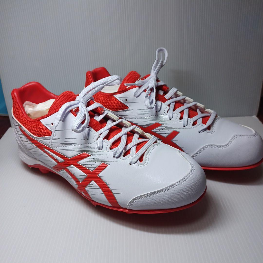 ASICS スパイクシューズ ホワイト/レッド　2５cm　金具スパイク　箱付き