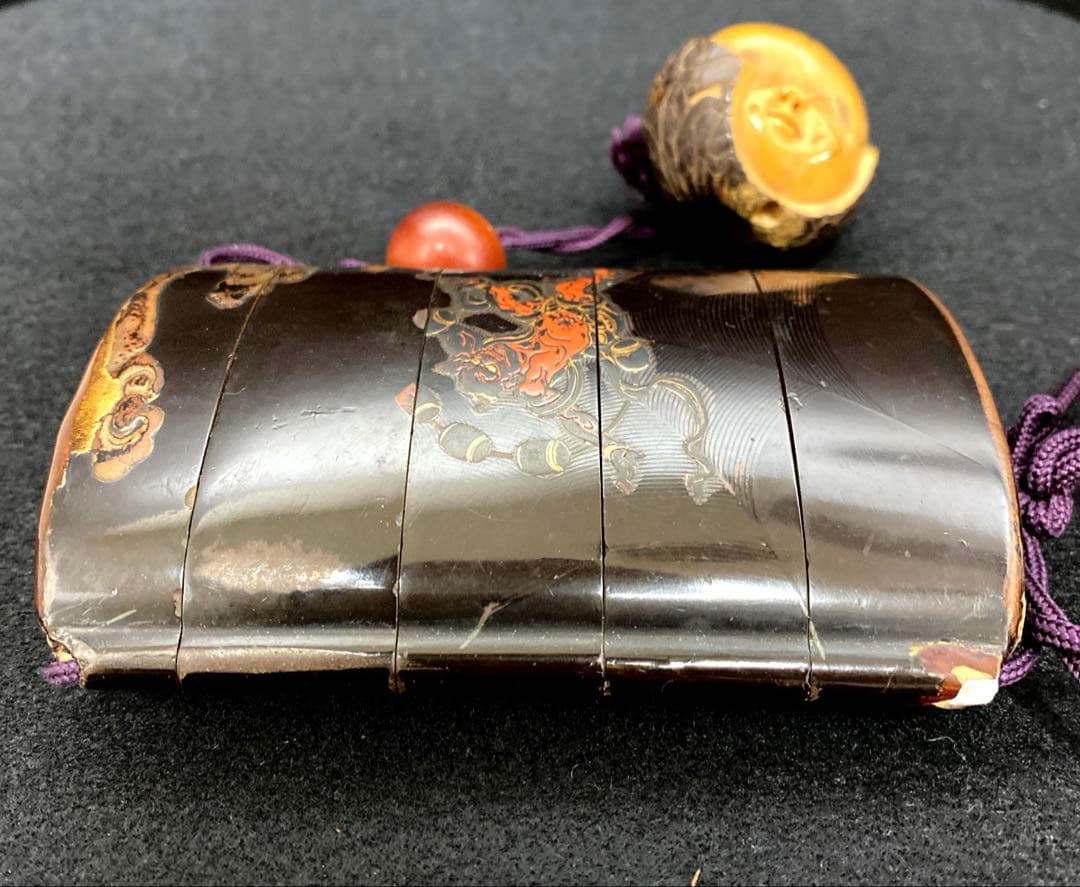 江戸時代　蒔絵鬼図内梨地印籠　共箱　128g 東Y7-0328☆2Fトコカ