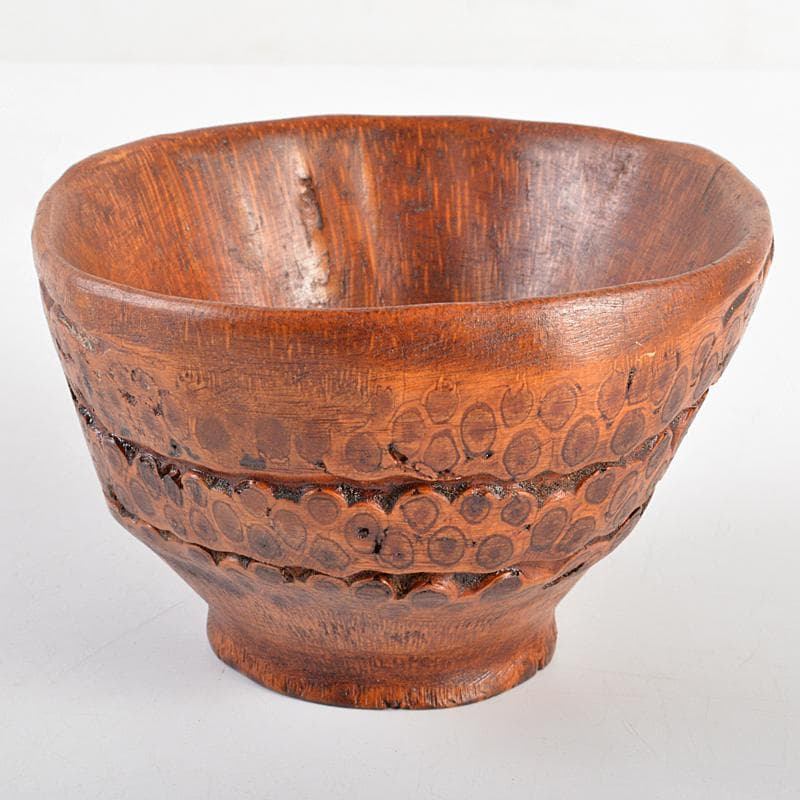 茶道具　漆塗　竹根製　茶碗　朱漆銘あり　M　R5610